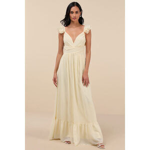 Lulus Soiree Celebration Light Yellow Ruffled Lace-up Maxi Dress - Size S